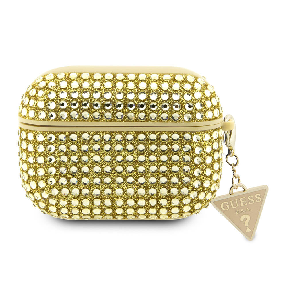 Guess Airpods Pro 2 Orjinal Lisanslı Parıltılı Taş Kaplamalı Üçgen Logo Süs Zincirli Kılıf