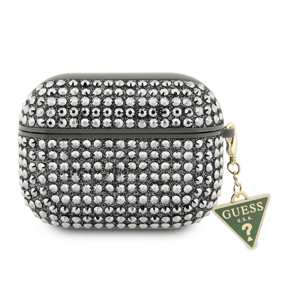 Guess Airpods Pro 2 Orjinal Lisanslı Parıltılı Taş Kaplamalı Üçgen Logo Süs Zincirli Kılıf