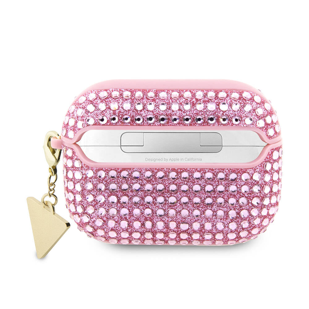 Guess Airpods Pro 2 Orjinal Lisanslı Parıltılı Taş Kaplamalı Üçgen Logo Süs Zincirli Kılıf