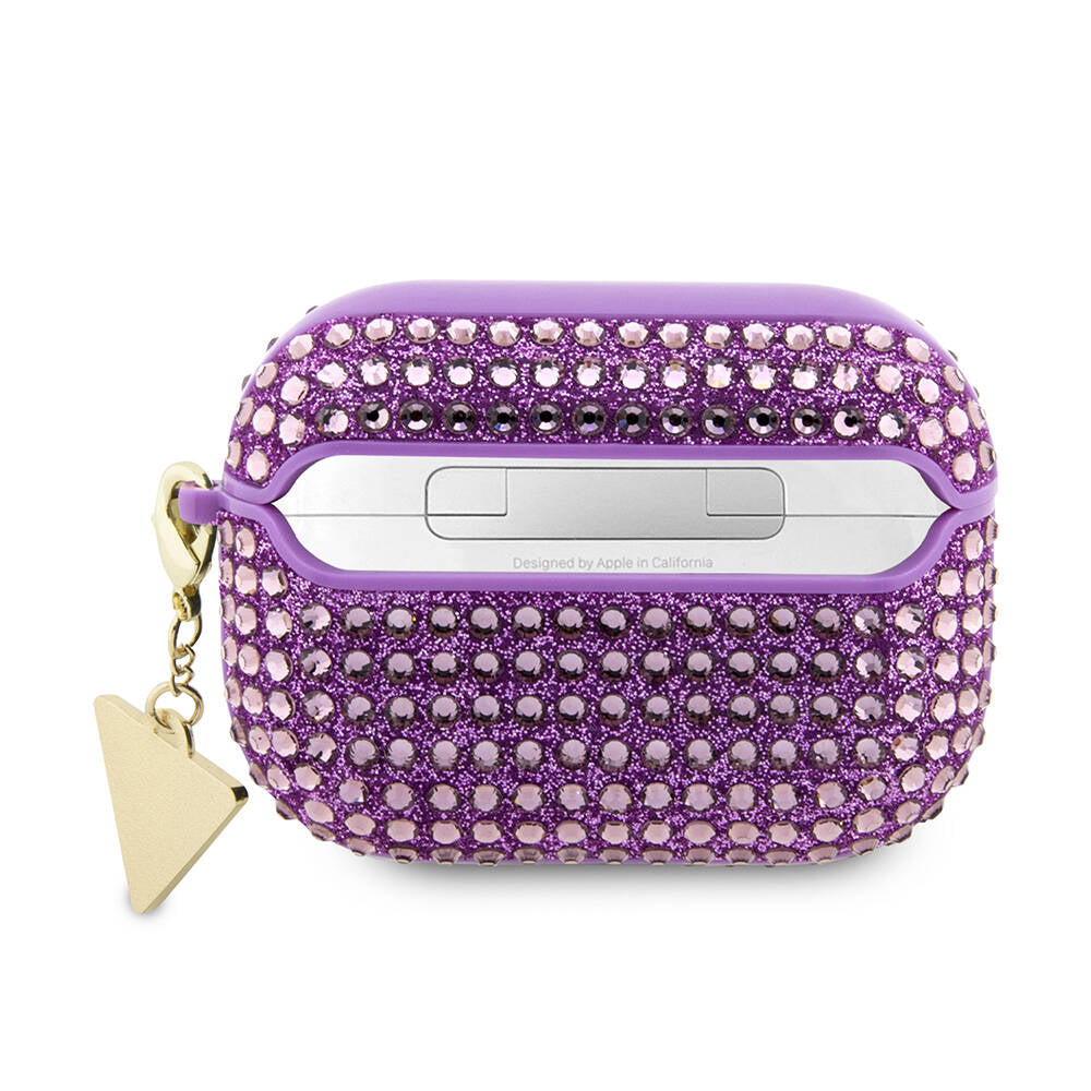 Guess Airpods Pro 2 Orjinal Lisanslı Parıltılı Taş Kaplamalı Üçgen Logo Süs Zincirli Kılıf