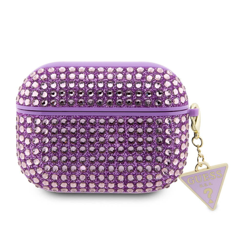 Guess Airpods Pro 2 Orjinal Lisanslı Parıltılı Taş Kaplamalı Üçgen Logo Süs Zincirli Kılıf