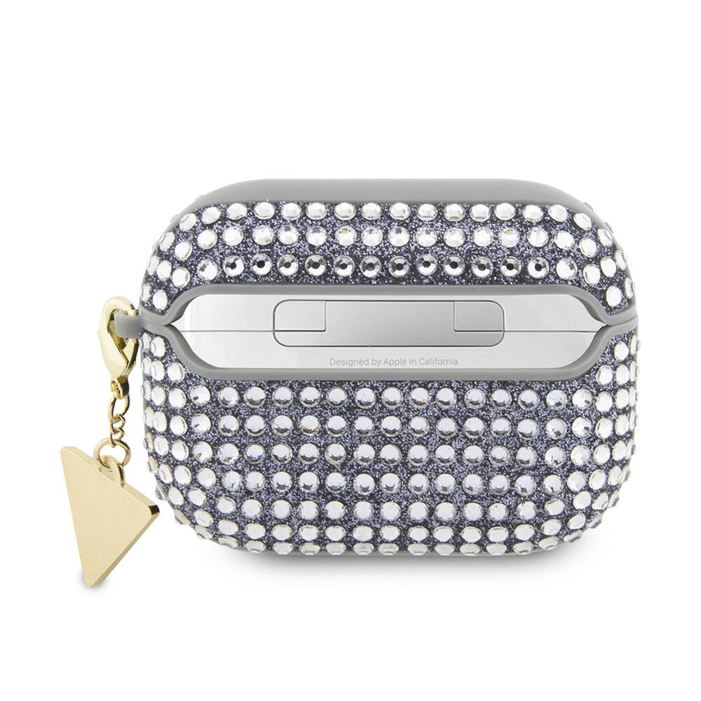 Guess Airpods Pro 2 Orjinal Lisanslı Parıltılı Taş Kaplamalı Üçgen Logo Süs Zincirli Kılıf