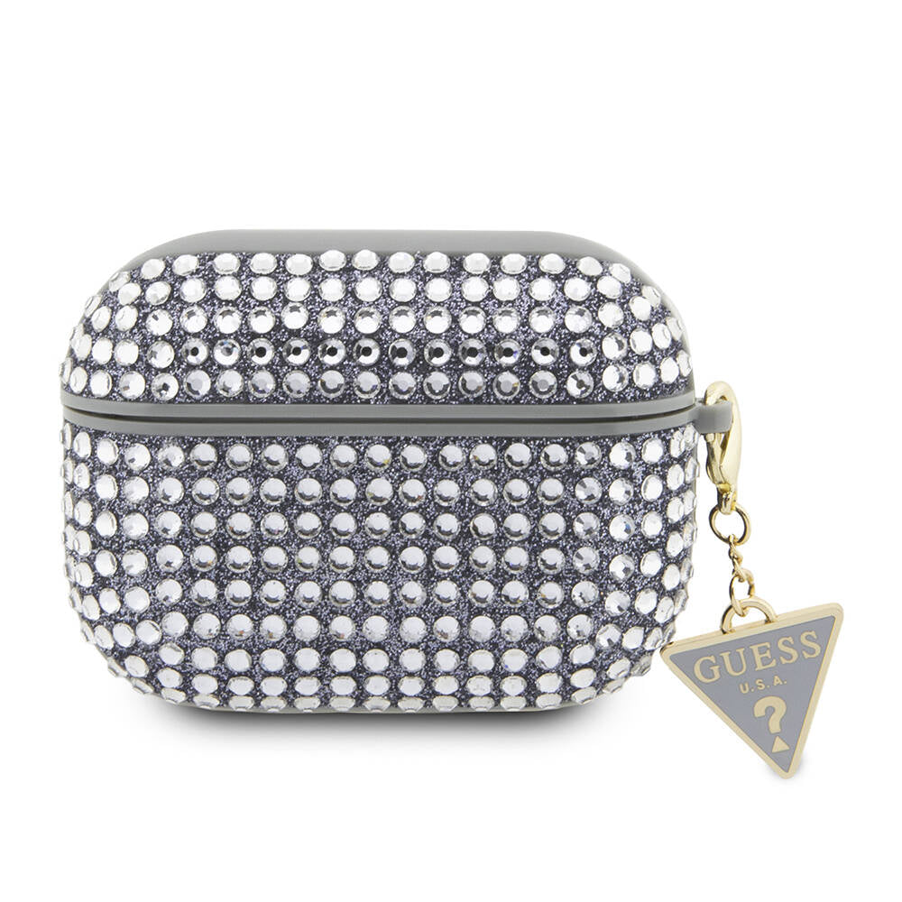 Guess Airpods Pro 2 Orjinal Lisanslı Parıltılı Taş Kaplamalı Üçgen Logo Süs Zincirli Kılıf