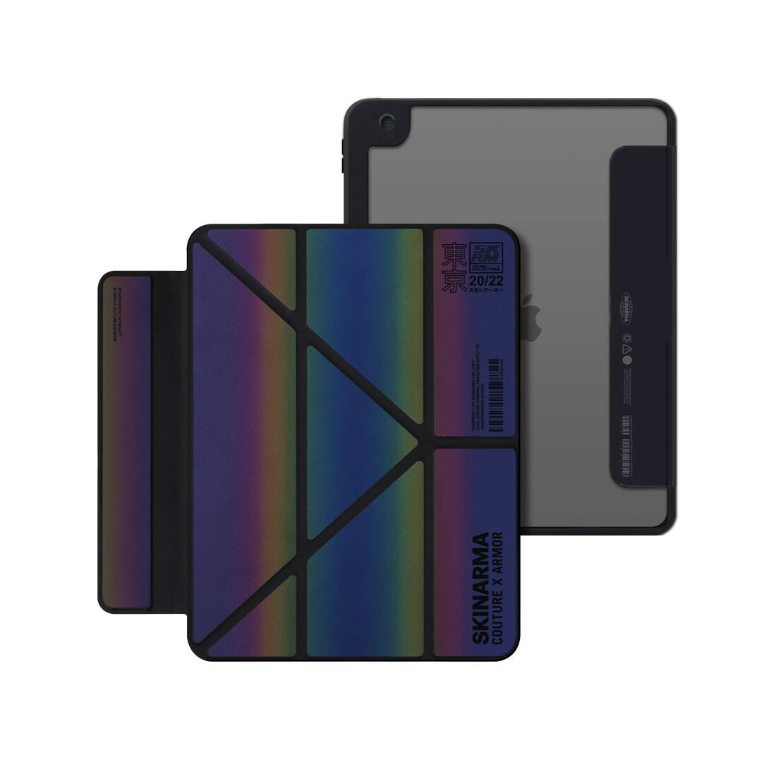 SkinArma iPad 10.2 2021 (9.Nesil) Holografik Tasarımlı Standlı Deri Görünümlü Kira Kobai Kılıf