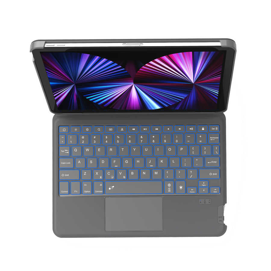 Wiwu Combo iPad Air 10.9 2020 (4.Nesil) Led Işıklı Magnetik Standlı Klavyeli Tablet Kılıfı