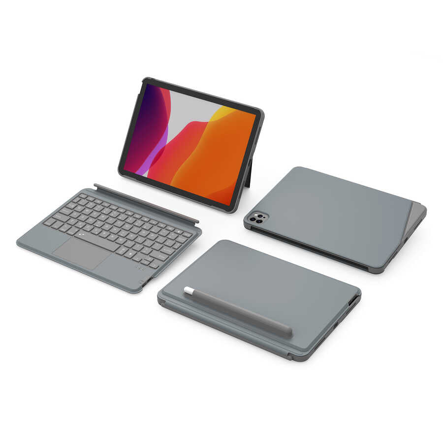 Wiwu Combo iPad Air 10.9 2020 (4.Nesil) Led Işıklı Magnetik Standlı Klavyeli Tablet Kılıfı