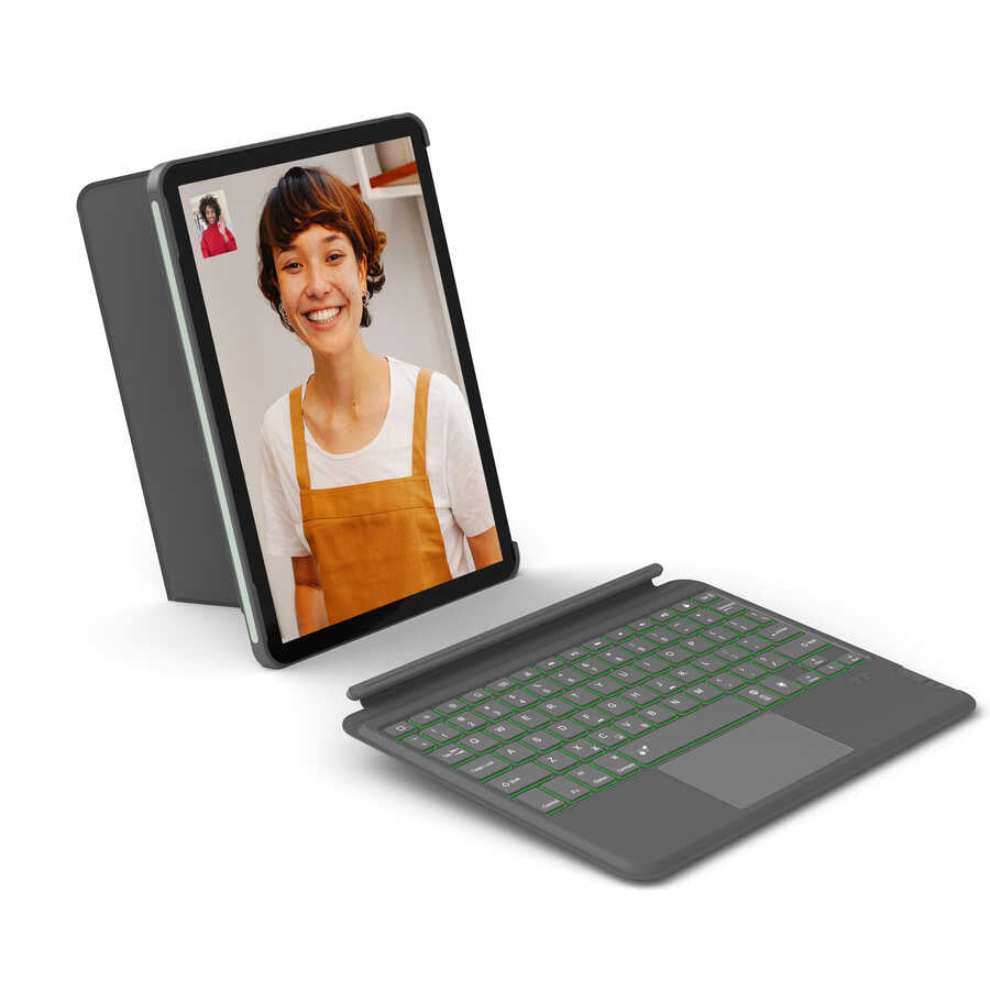 Wiwu Combo iPad Air 10.9 2022 (5.Nesil) Led Işıklı Magnetik Standlı Klavyeli Tablet Kılıfı