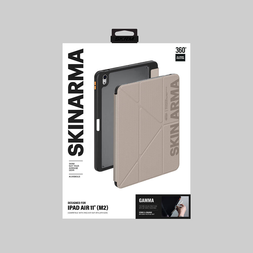 SkinArma iPad Air 11 2025 M3 Kabartma Baskı Tasarımlı 360 Tam Koruma Arkası Şeffaf Standlı Gamma Kılıf