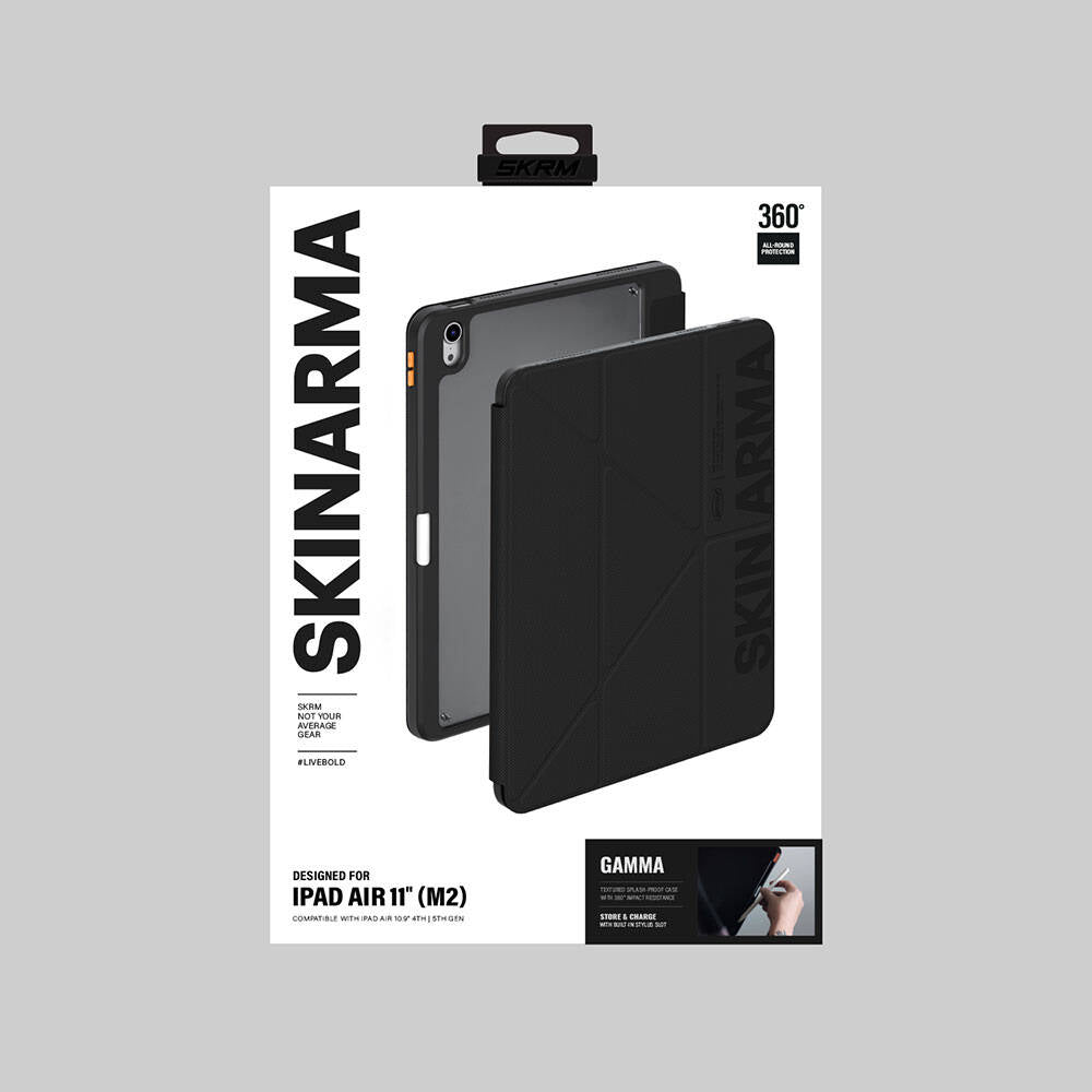 SkinArma iPad Air 11 2025 M3 Kabartma Baskı Tasarımlı 360 Tam Koruma Arkası Şeffaf Standlı Gamma Kılıf