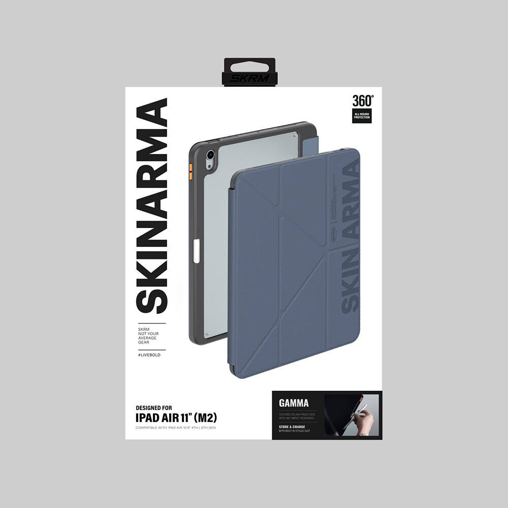 SkinArma iPad Air 11 2025 M3 Kabartma Baskı Tasarımlı 360 Tam Koruma Arkası Şeffaf Standlı Gamma Kılıf