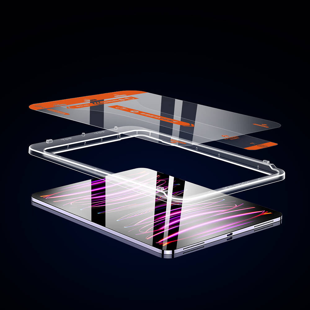 Wiwu Wi-GQ002 iVista iPad Pro 12.9 2018 (3.Nesil) 5 Katmanlı Temperli Cam Ekran Koruyucu + Kolay Uygulama Aparatı