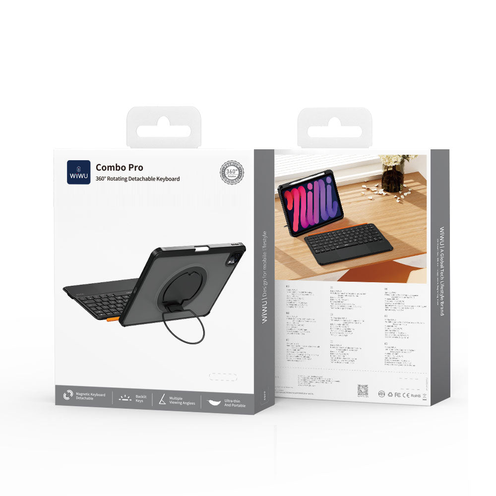 Wiwu MK-007 Combo Pro iPad Pro 12.9 2021 (5.Nesil) Kalem Bölmeli Klavyeli Standlı Kılıf