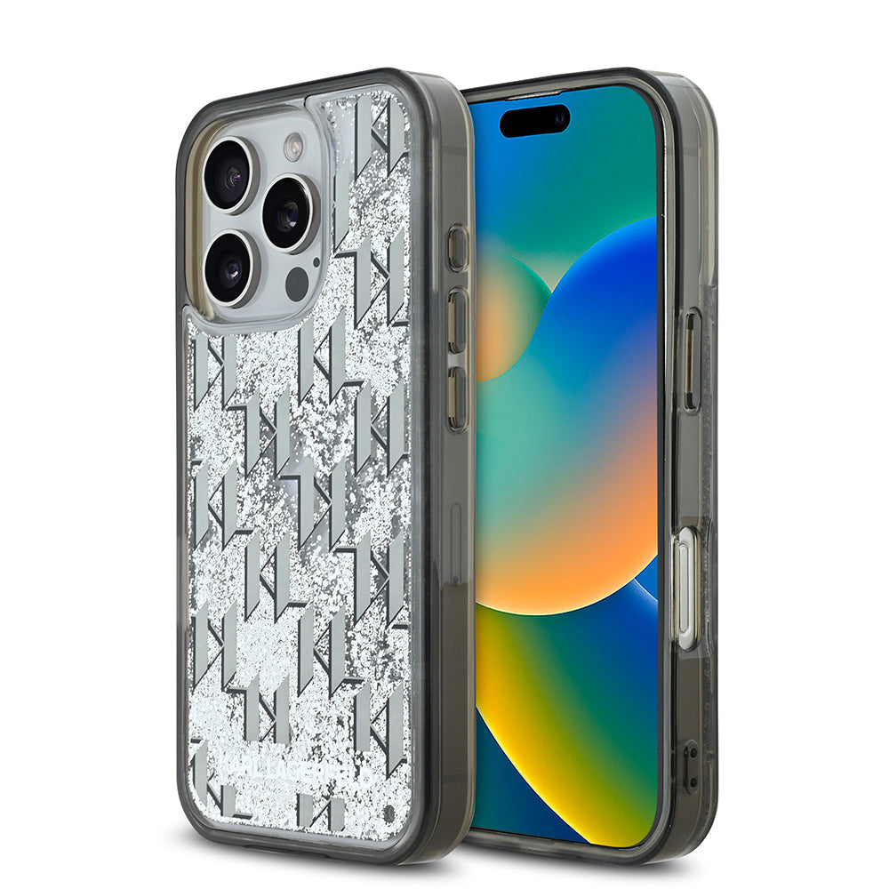 Karl Lagerfeld iPhone 16 Pro Max Orjinal Lisanslı Simli KL Yazılı Monogram Gradient Telefon Kılıfı-1