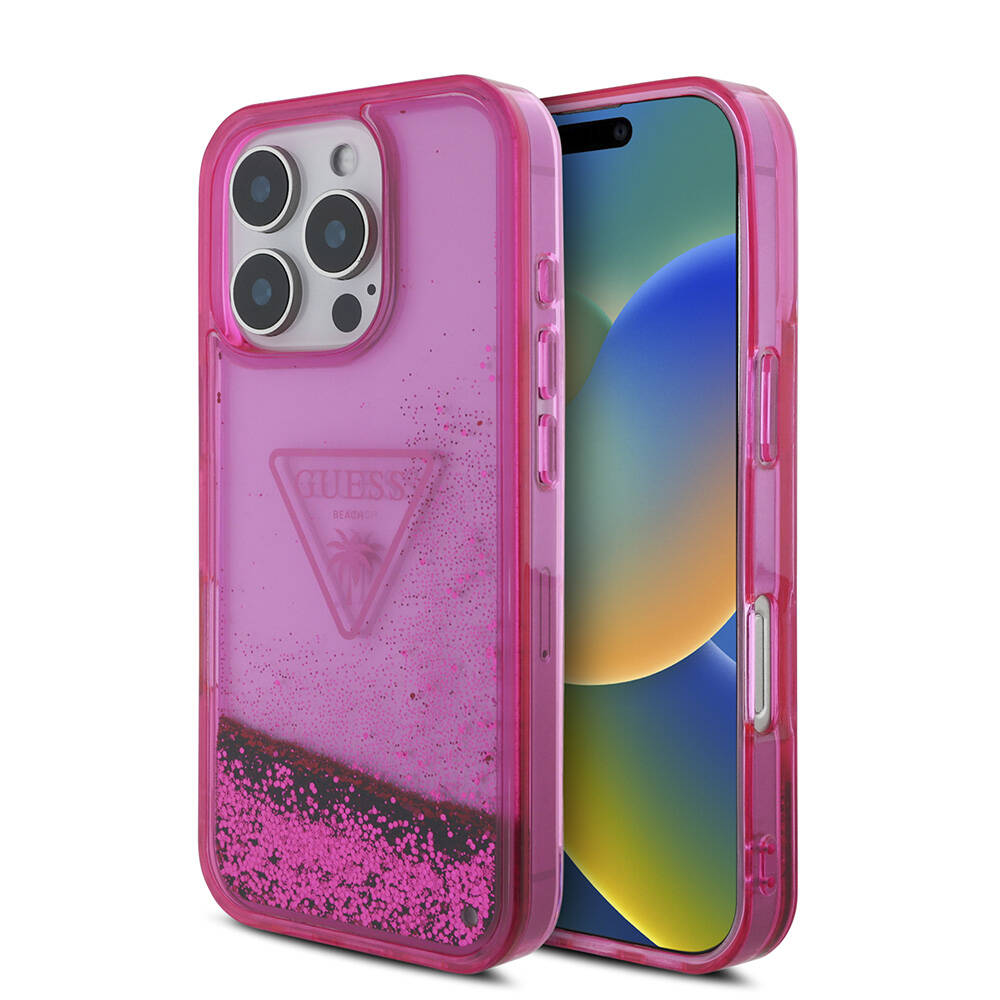 Guess iPhone 16 Pro Max Orjinal Lisanslı Transparan Sıvılı Simli Dizayn Telefon Kılıfı-1