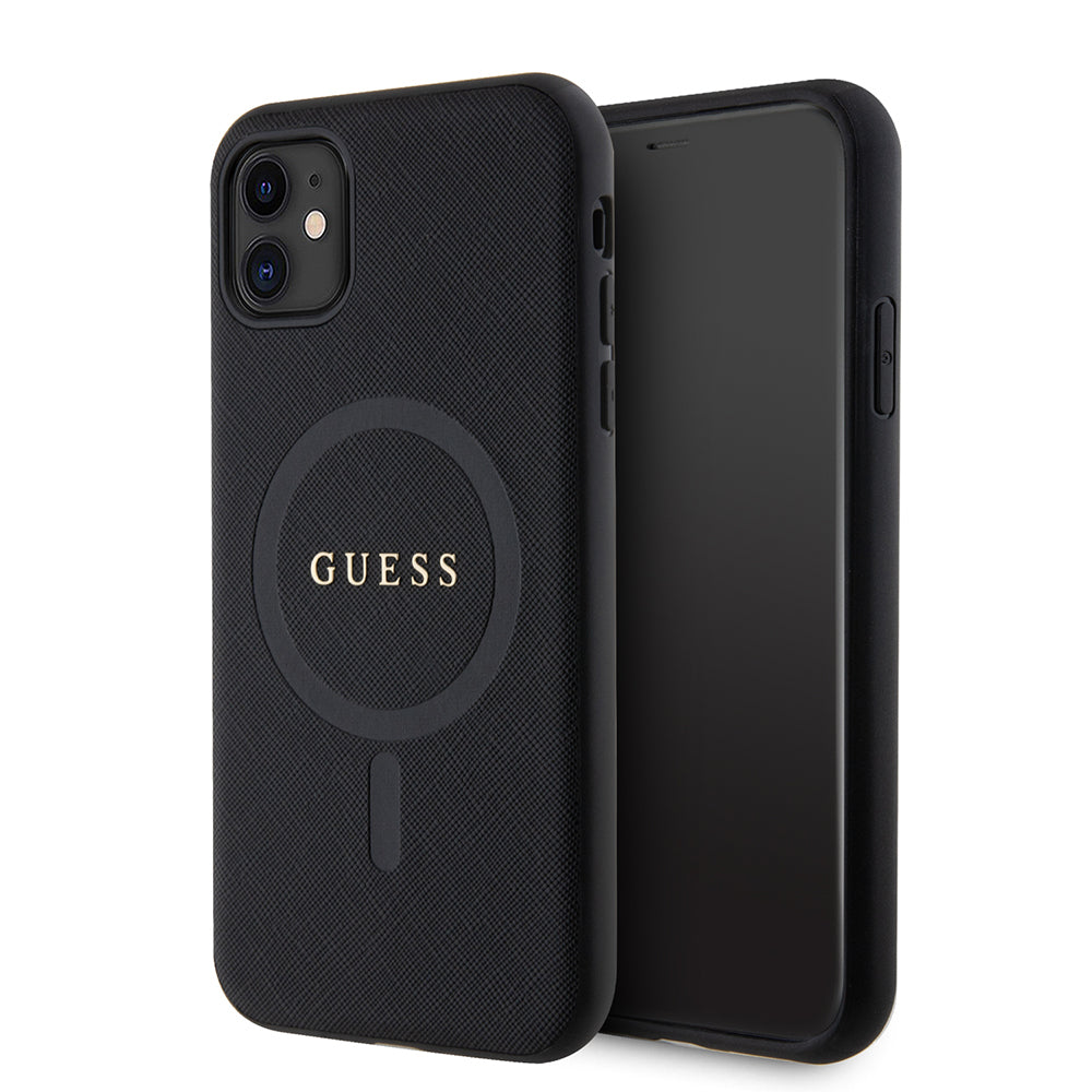 Guess iPhone 11 Orjinal Lisanslı M-safe Şarj Özellikli Yazı Logolu Saffiano Classic Kılıf
