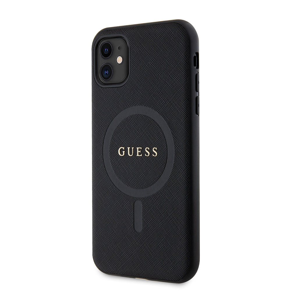 Guess iPhone 11 Orjinal Lisanslı M-safe Şarj Özellikli Yazı Logolu Saffiano Classic Kılıf