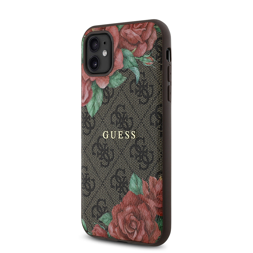 Guess iPhone 11 Orjinal Lisanslı M-safe Uyumlu Gül Baskılı 4G Desenli Yazı Logolu Kılıf