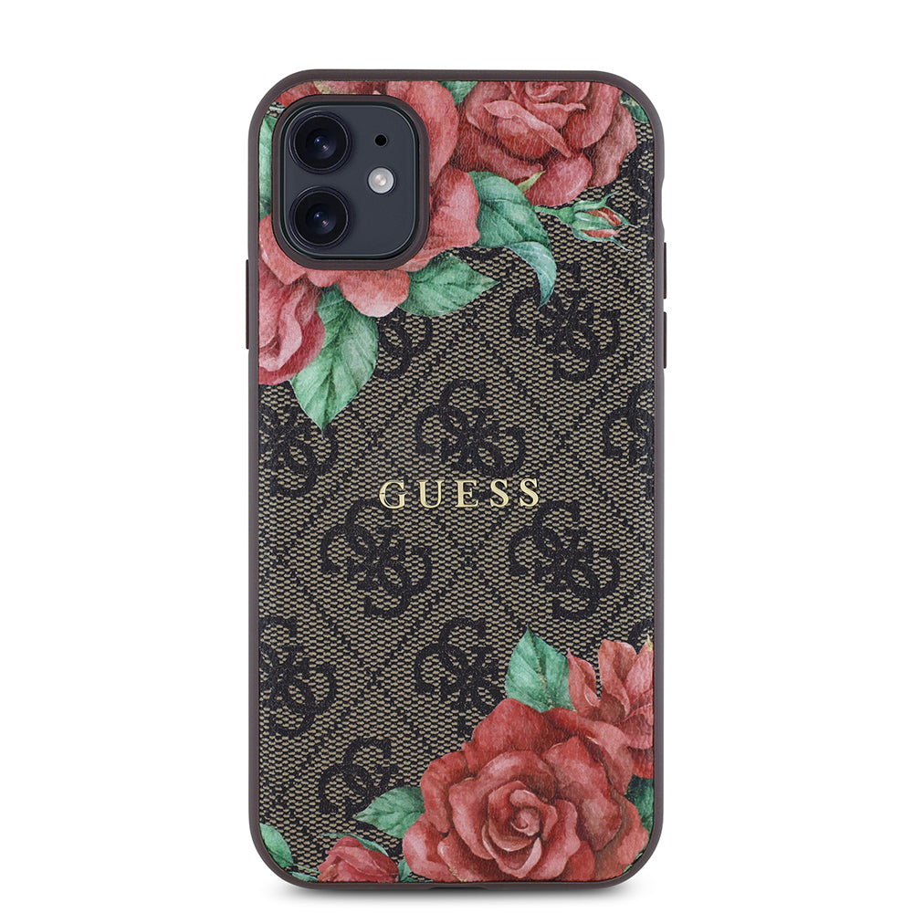 Guess iPhone 11 Orjinal Lisanslı M-safe Uyumlu Gül Baskılı 4G Desenli Yazı Logolu Kılıf