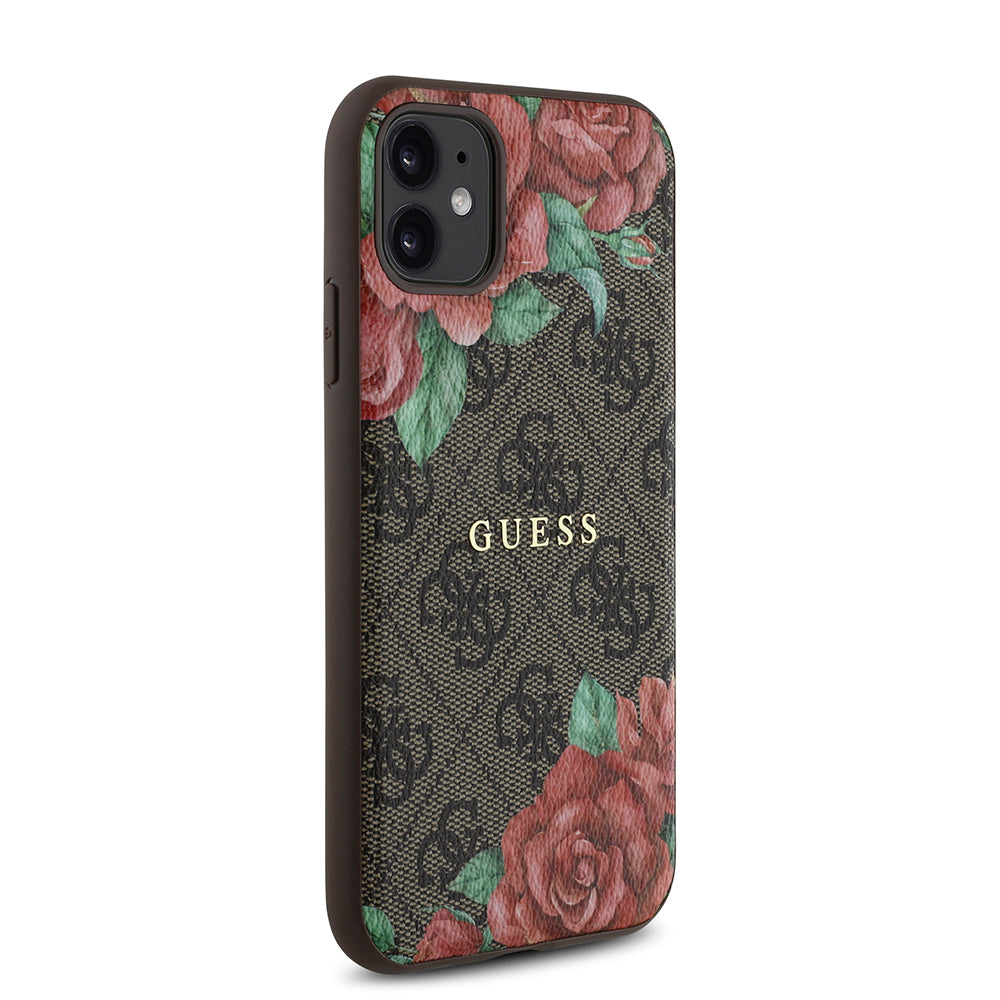 Guess iPhone 11 Orjinal Lisanslı M-safe Uyumlu Gül Baskılı 4G Desenli Yazı Logolu Kılıf