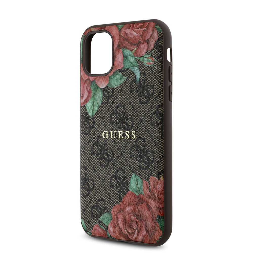 Guess iPhone 11 Orjinal Lisanslı M-safe Uyumlu Gül Baskılı 4G Desenli Yazı Logolu Kılıf