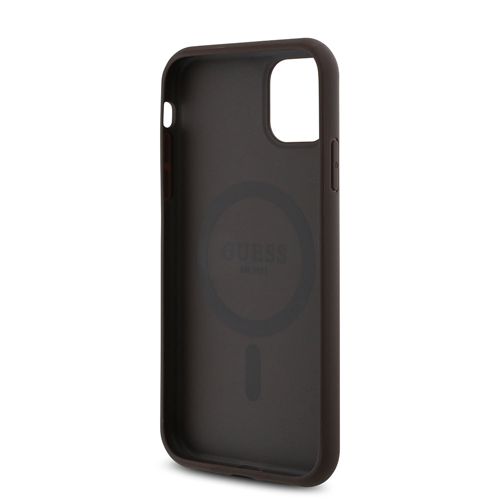 Guess iPhone 11 Orjinal Lisanslı M-safe Uyumlu Gül Baskılı 4G Desenli Yazı Logolu Kılıf