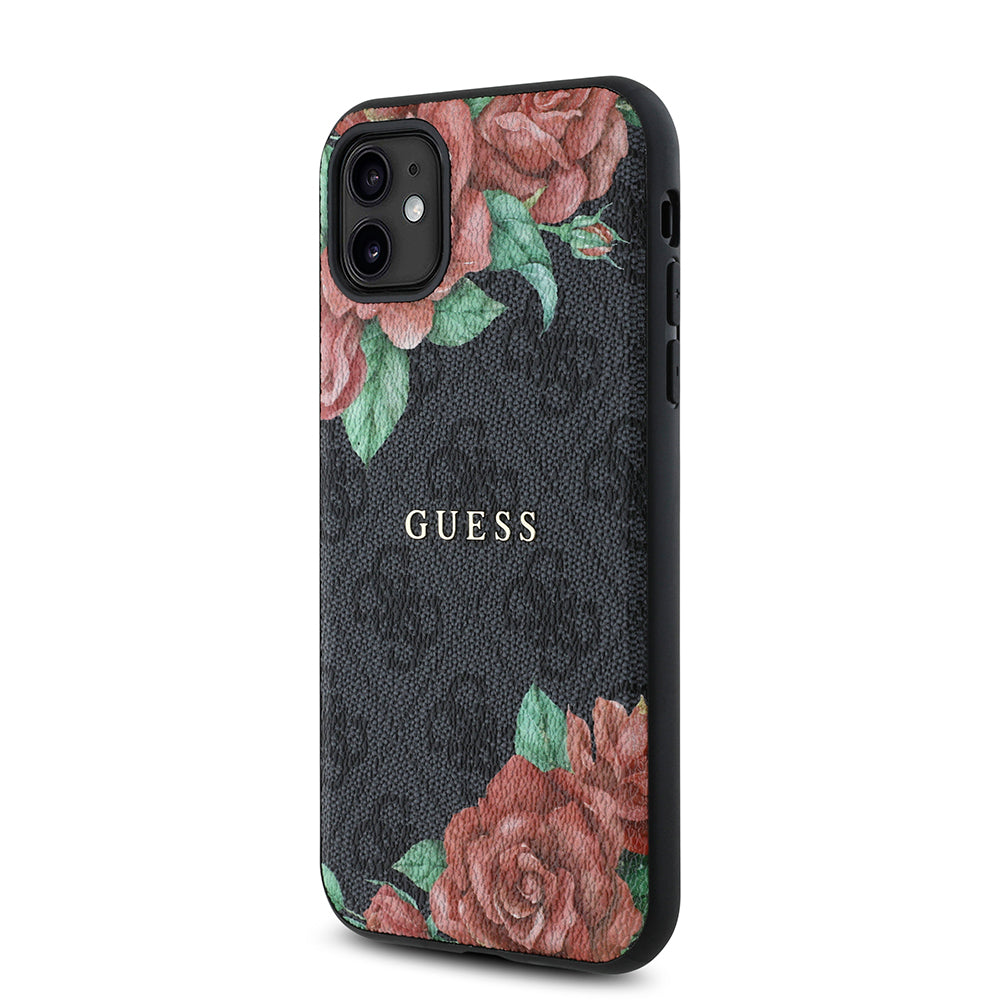 Guess iPhone 11 Orjinal Lisanslı M-safe Uyumlu Gül Baskılı 4G Desenli Yazı Logolu Kılıf