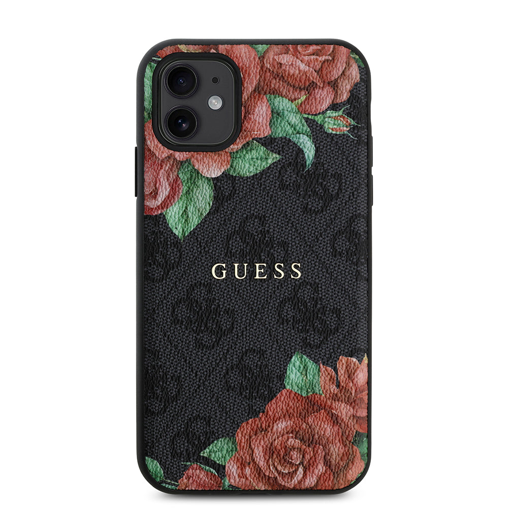 Guess iPhone 11 Orjinal Lisanslı M-safe Uyumlu Gül Baskılı 4G Desenli Yazı Logolu Kılıf