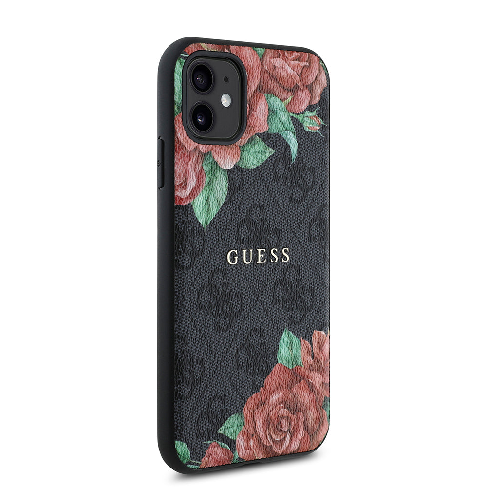 Guess iPhone 11 Orjinal Lisanslı M-safe Uyumlu Gül Baskılı 4G Desenli Yazı Logolu Kılıf