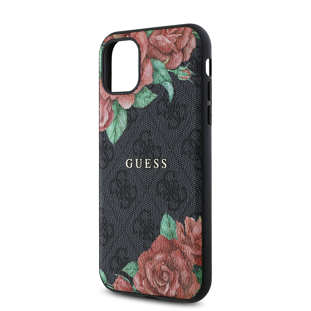 Guess iPhone 11 Orjinal Lisanslı M-safe Uyumlu Gül Baskılı 4G Desenli Yazı Logolu Kılıf