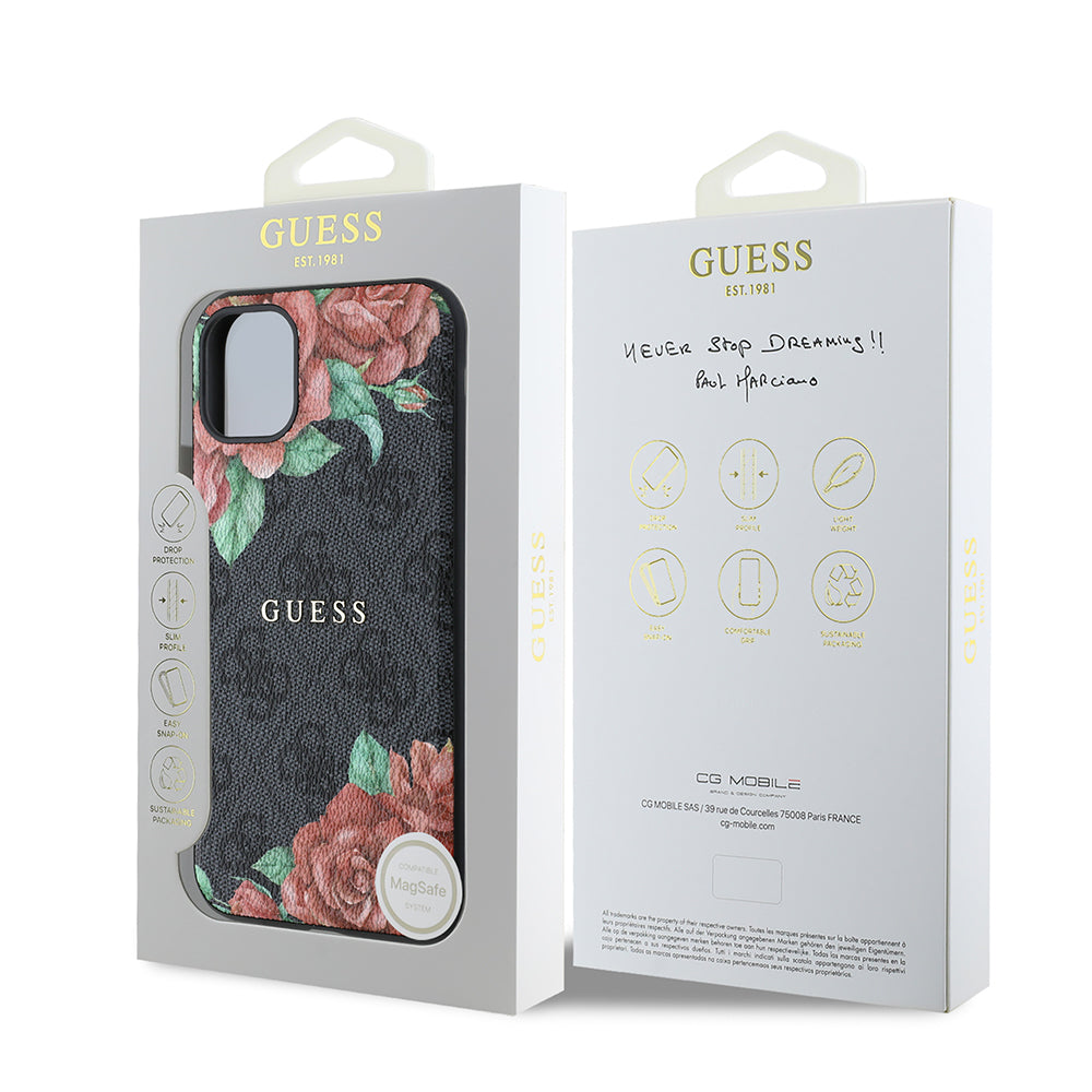 Guess iPhone 11 Orjinal Lisanslı M-safe Uyumlu Gül Baskılı 4G Desenli Yazı Logolu Kılıf