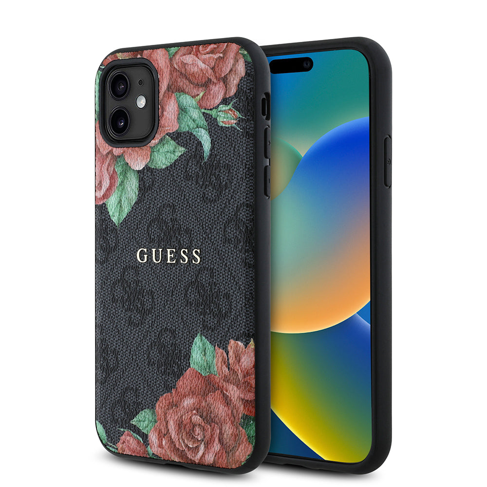 Guess iPhone 11 Orjinal Lisanslı M-safe Uyumlu Gül Baskılı 4G Desenli Yazı Logolu Kılıf