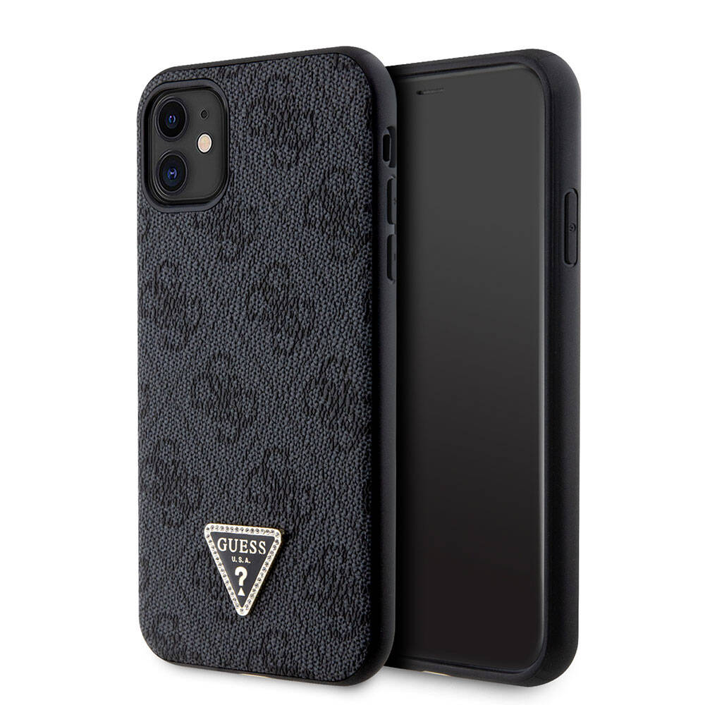 Guess iPhone 11 Kılıf Orjinal Lisanslı PU Deri Taşlı Üçgen Logo 4G Desenli Telefon Kılıfı - 1