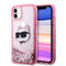 Karl Lagerfeld iPhone 11 Kılıf Sıvılı Simli Choupette Head Dizayn Telefon Kılıfı