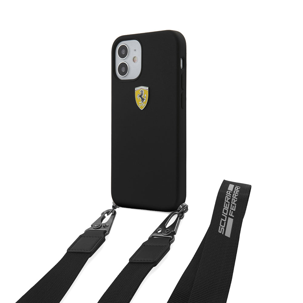 Ferrari iPhone 12 Kılıf Orjinal Lisanslı Askılı Metal Logolu Telefon Kılıfı