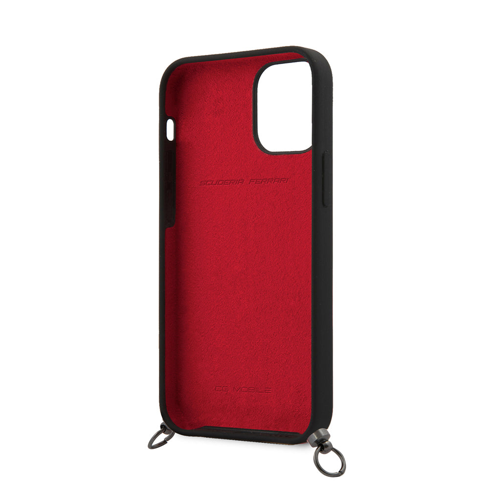 Ferrari iPhone 12 Kılıf Orjinal Lisanslı Askılı Metal Logolu Telefon Kılıfı