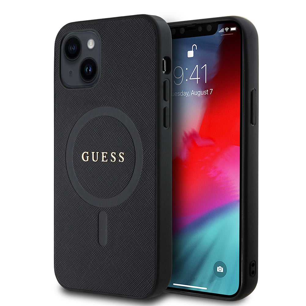 Guess iPhone 12 Orjinal Lisanslı M-safe Şarj Özellikli Yazı Logolu Saffiano Classic Kılıf