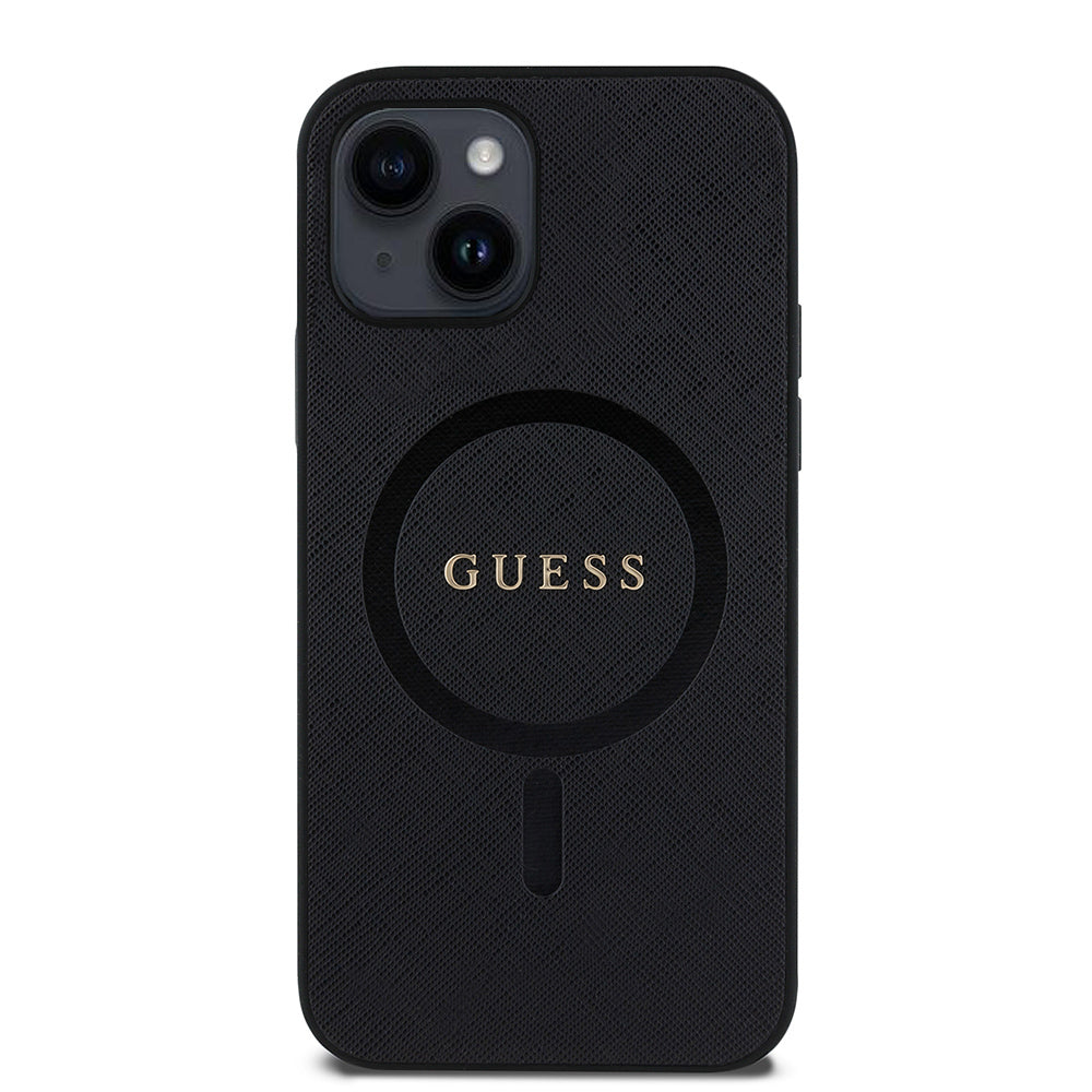 Guess iPhone 12 Orjinal Lisanslı M-safe Şarj Özellikli Yazı Logolu Saffiano Classic Kılıf
