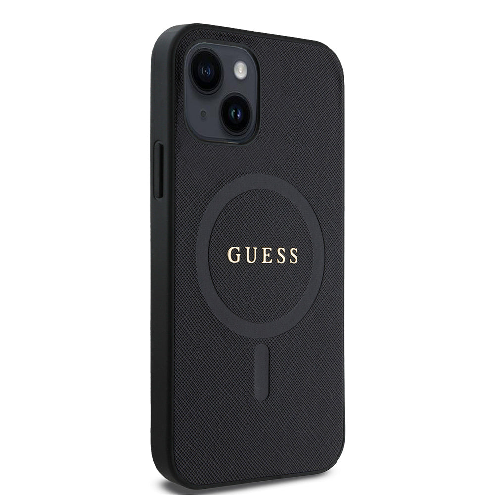 Guess iPhone 12 Orjinal Lisanslı M-safe Şarj Özellikli Yazı Logolu Saffiano Classic Kılıf