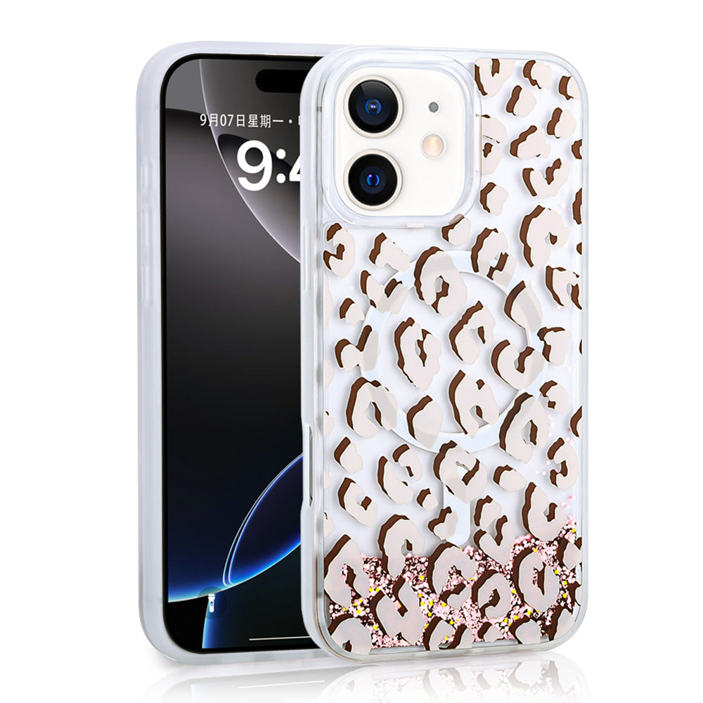 Cepax iPhone 12 Sıvılı Simli Baskılı Şeffaf Arka Yüzey Mossa Silikon Kılıf
