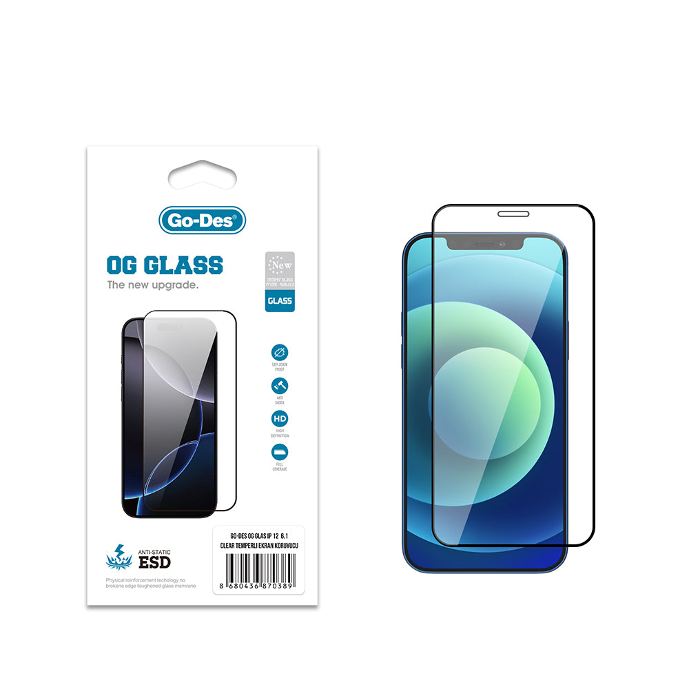 Go Des OG Glass iPhone 12 Pro Antistatik Temperli Cam Ekran Koruyucu