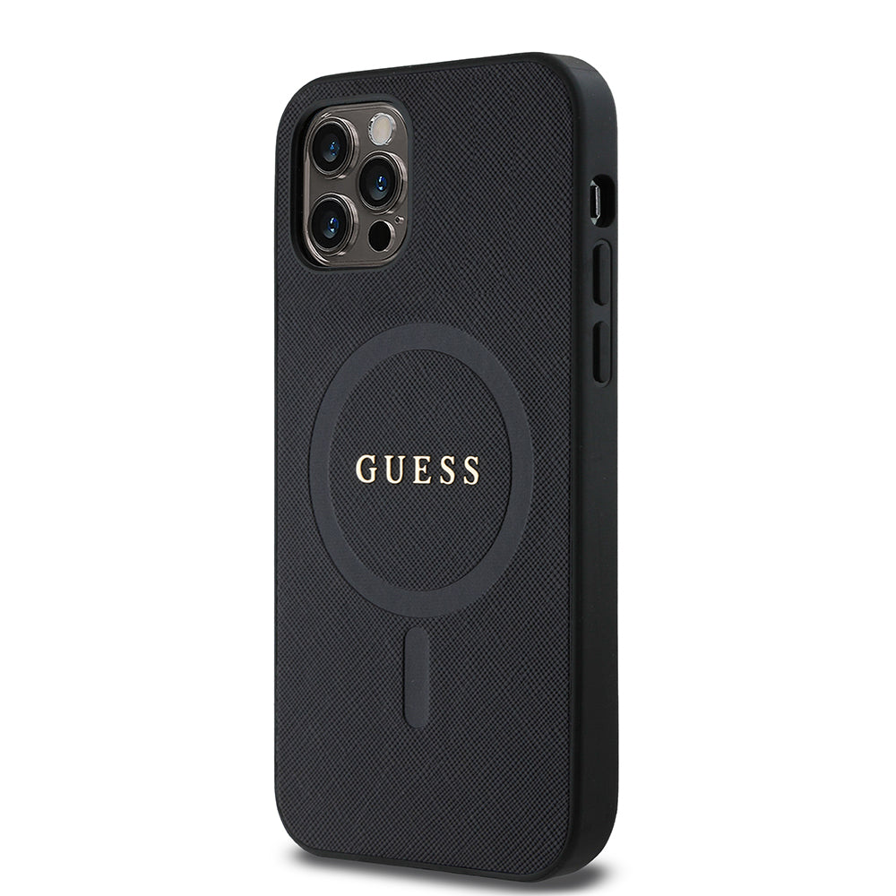 Guess iPhone 12 Pro Orjinal Lisanslı M-safe Şarj Özellikli Yazı Logolu Saffiano Classic Kılıf