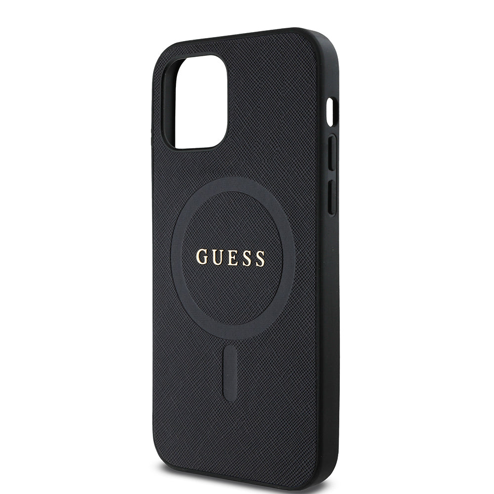Guess iPhone 12 Pro Orjinal Lisanslı M-safe Şarj Özellikli Yazı Logolu Saffiano Classic Kılıf