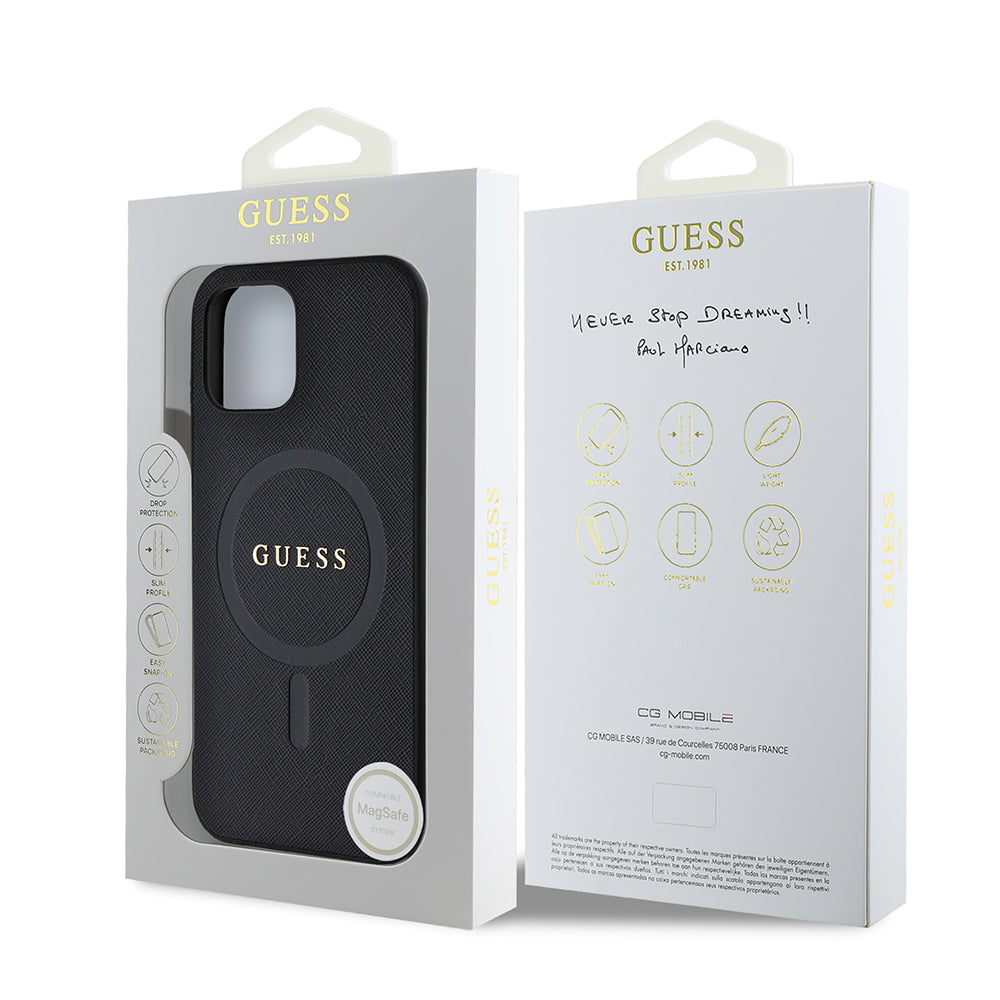 Guess iPhone 12 Pro Orjinal Lisanslı M-safe Şarj Özellikli Yazı Logolu Saffiano Classic Kılıf