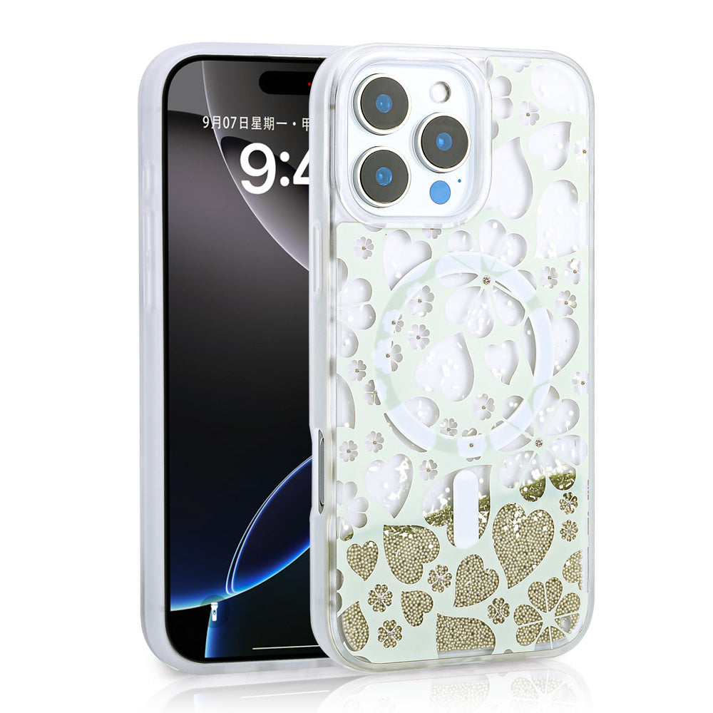 Cepax iPhone 12 Pro Sıvılı Simli Baskılı Şeffaf Arka Yüzey Mossa Silikon Kılıf