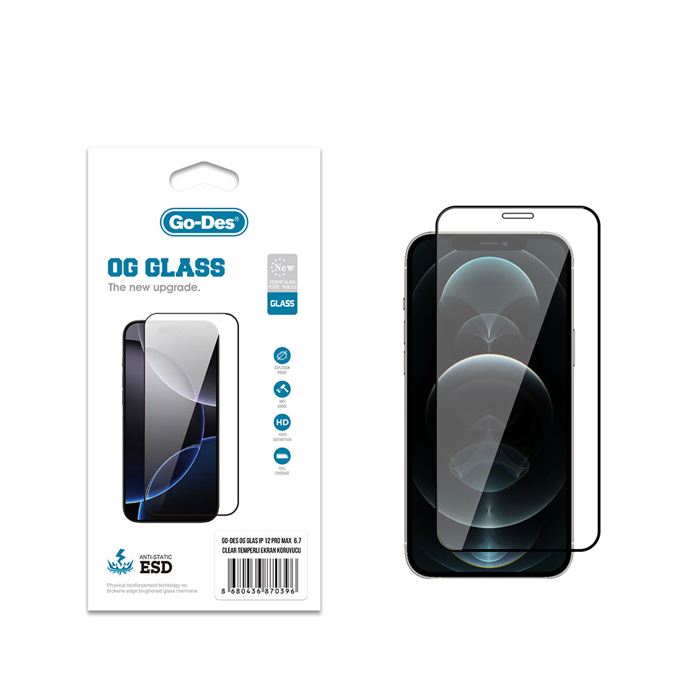 Go Des OG Glass iPhone 12 Pro Max Antistatik Temperli Cam Ekran Koruyucu