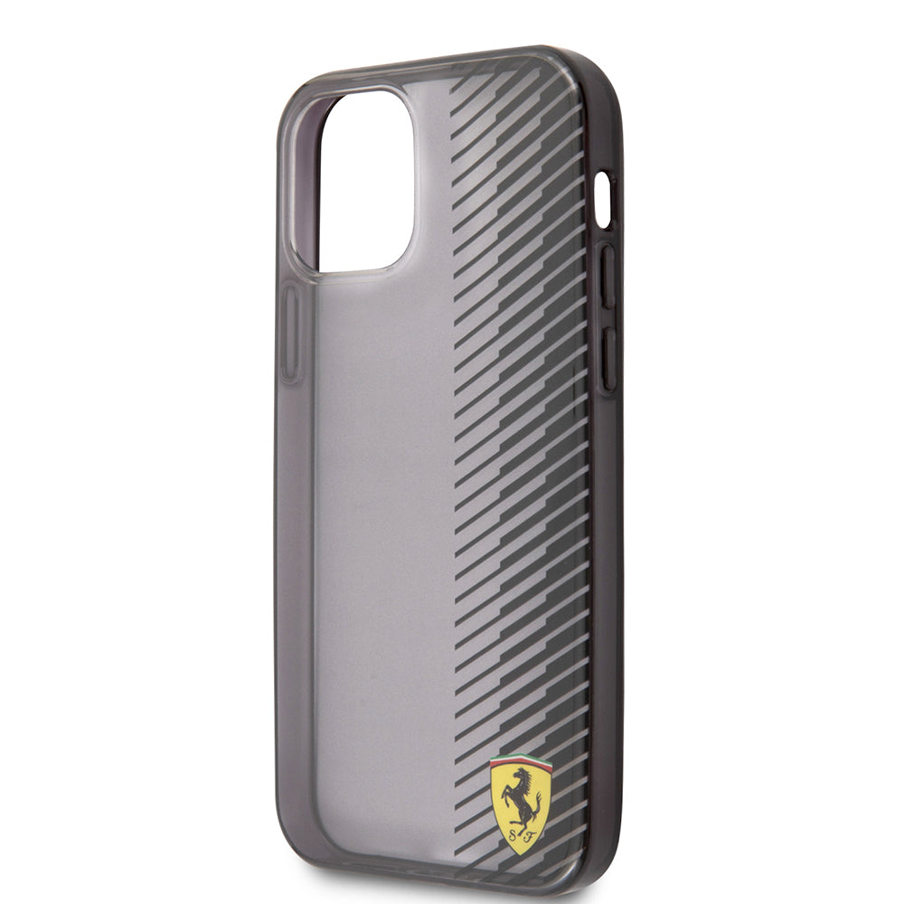 Ferrari iPhone 12 Pro Max Orjinal Lisanlı Klasik Metal Logolu Transparan Çizgi Desenli Gradient Kılıf