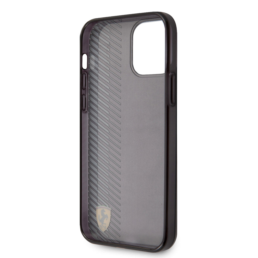 Ferrari iPhone 12 Pro Max Orjinal Lisanlı Klasik Metal Logolu Transparan Çizgi Desenli Gradient Kılıf