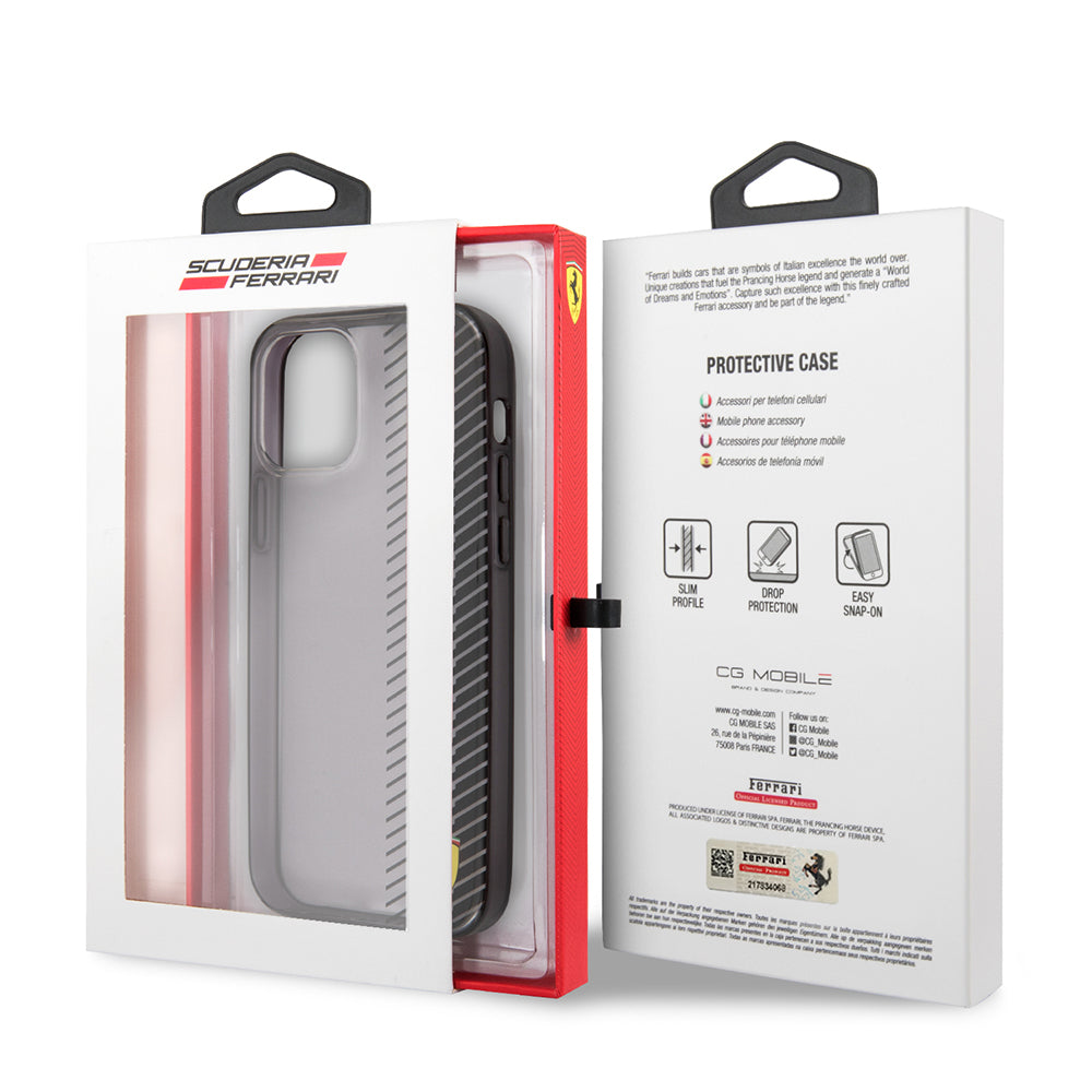 Ferrari iPhone 12 Pro Max Orjinal Lisanlı Klasik Metal Logolu Transparan Çizgi Desenli Gradient Kılıf