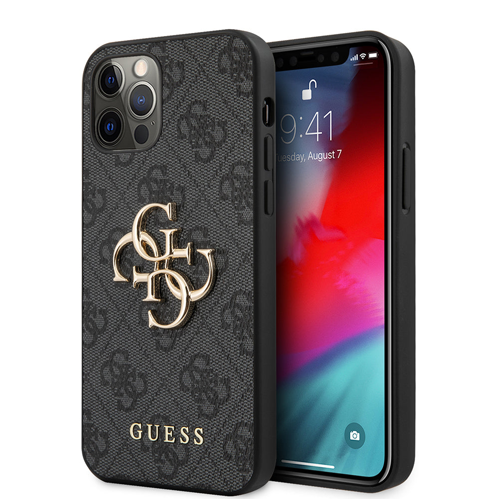 Guess iPhone 12 Pro Max Orjinal Lisanslı PU Deri Büyük Metal Logo Dizaynlı Kılıf