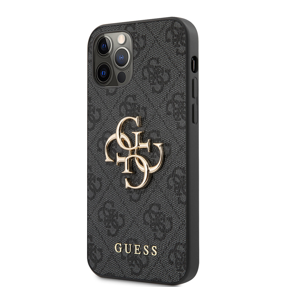 Guess iPhone 12 Pro Max Orjinal Lisanslı PU Deri Büyük Metal Logo Dizaynlı Kılıf